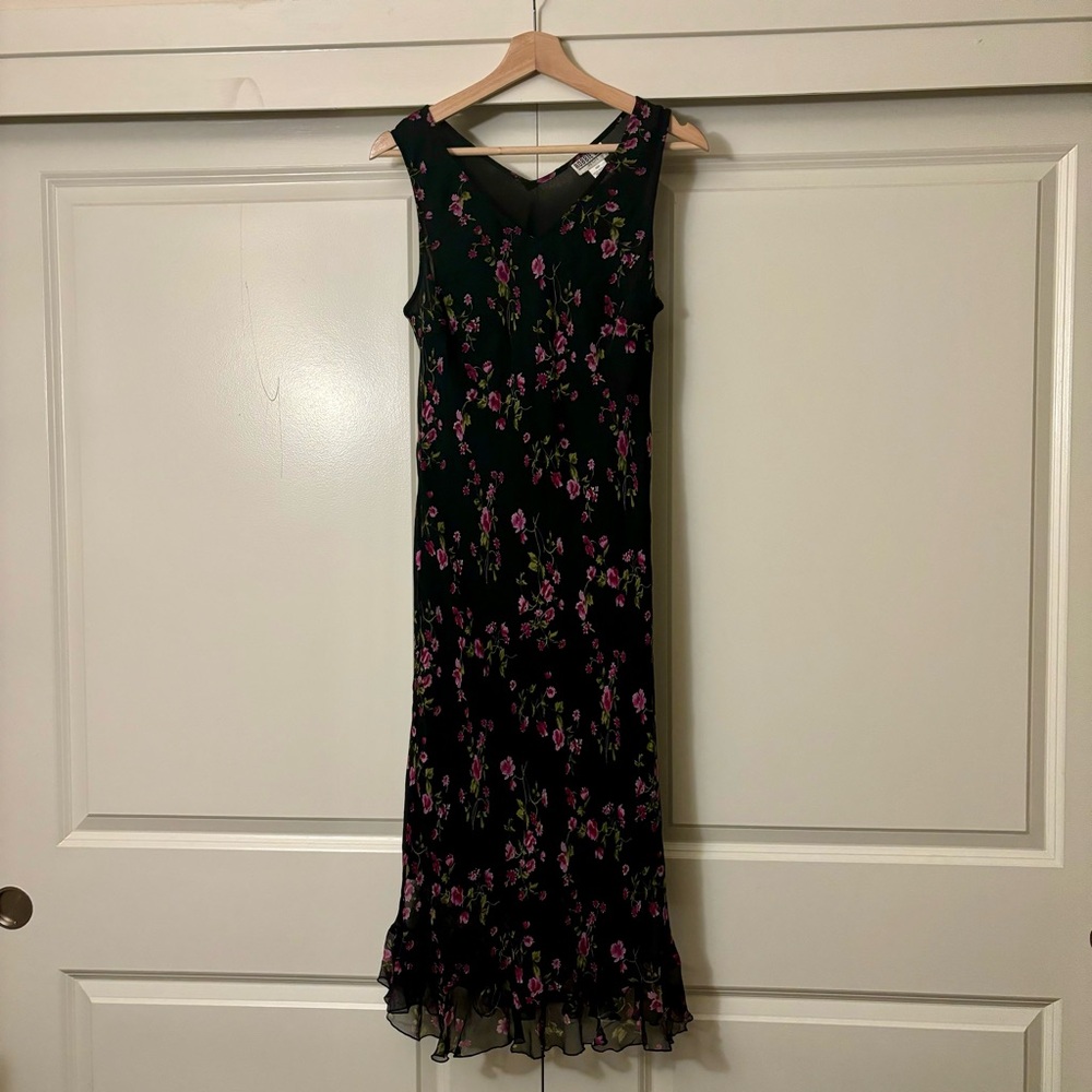 y2k grunge 100% silk black floral dress